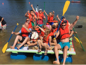 Y guides participates on a homemade raft